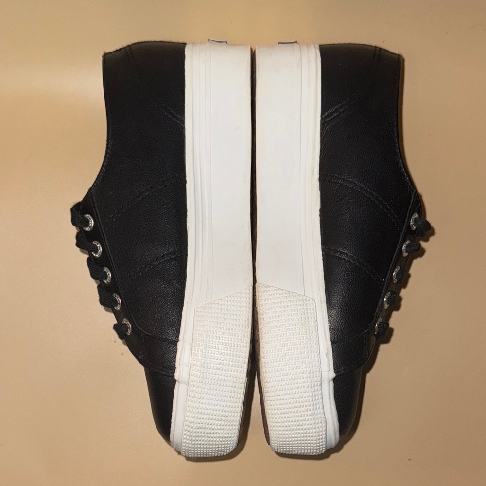 Superga Black Leather Platform Lace-Up Sneakers - Picture 3 of 5